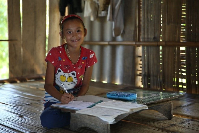 nhi in vietnam sitting with a book